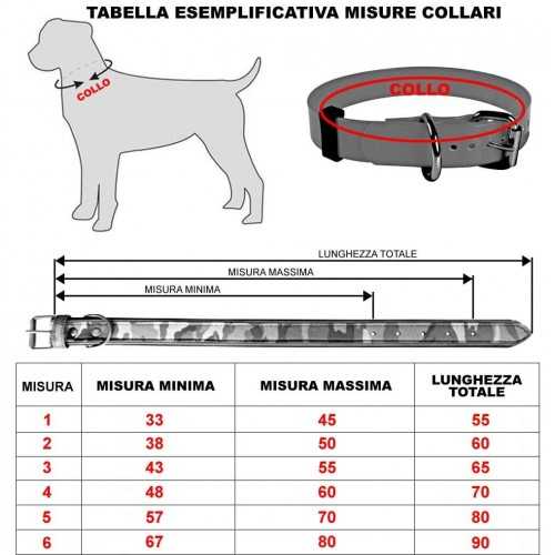 Tabella misure collari un cuoio pelle per cani