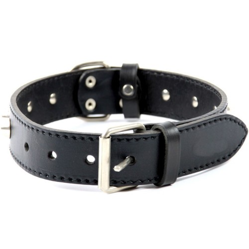 Collare per cani in cuoio nero borchiato stretto cm. 42/53 mis.3